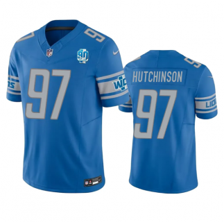 Men's Detroit Lions #97 Aidan Hutchinson Blue 2023 F.U.S.E. 90th Anniversary Vapor Untouchable Limited Stitched Jersey
